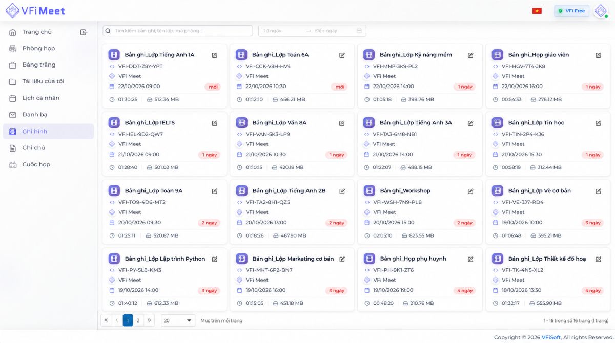 VFiMeet Recording Dashboard
